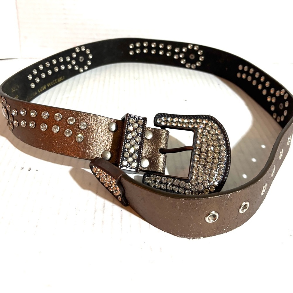 Cuir veritable size S 32 rose gold leather Studded Belt with Silver Details